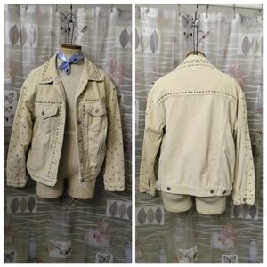 POL Corduroy Studded Oatmeal Beige Trucker Jacket Size Small